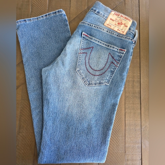 True Religion Men's Ricky Straight Jeans SZ 30 Red Stitch Buddha Patch - Picture 3 of 14
